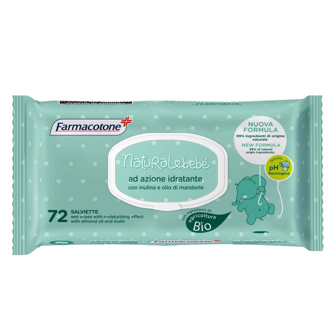 FARMACOTONE NATURAL BEBE' SALVIETTE AD AZIONE IDRATANTE INULINA E OLIO DI MANDORLA POP-UP X72