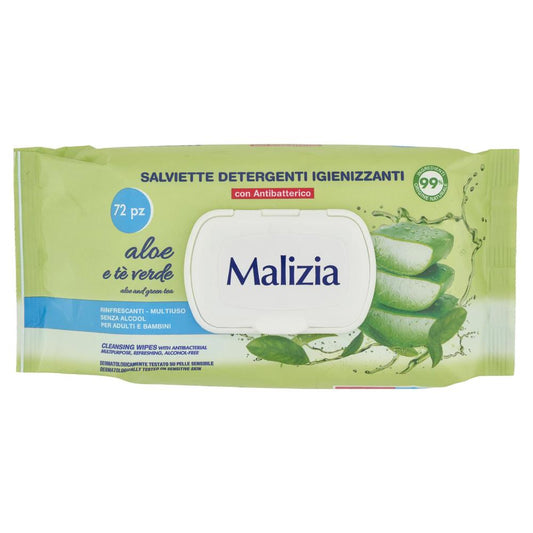 MALIZIA SALVIETTINE DETERGENTI IGIENIZZANTI POP-UP 72PZ ALOE E TE' VERDE