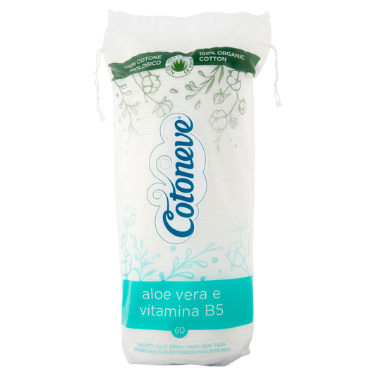 COTONEVE DISCHETTI MAXI OVALI ALOE VERA E VITAMINA B5 100% COTONE BIOLOGICO X60