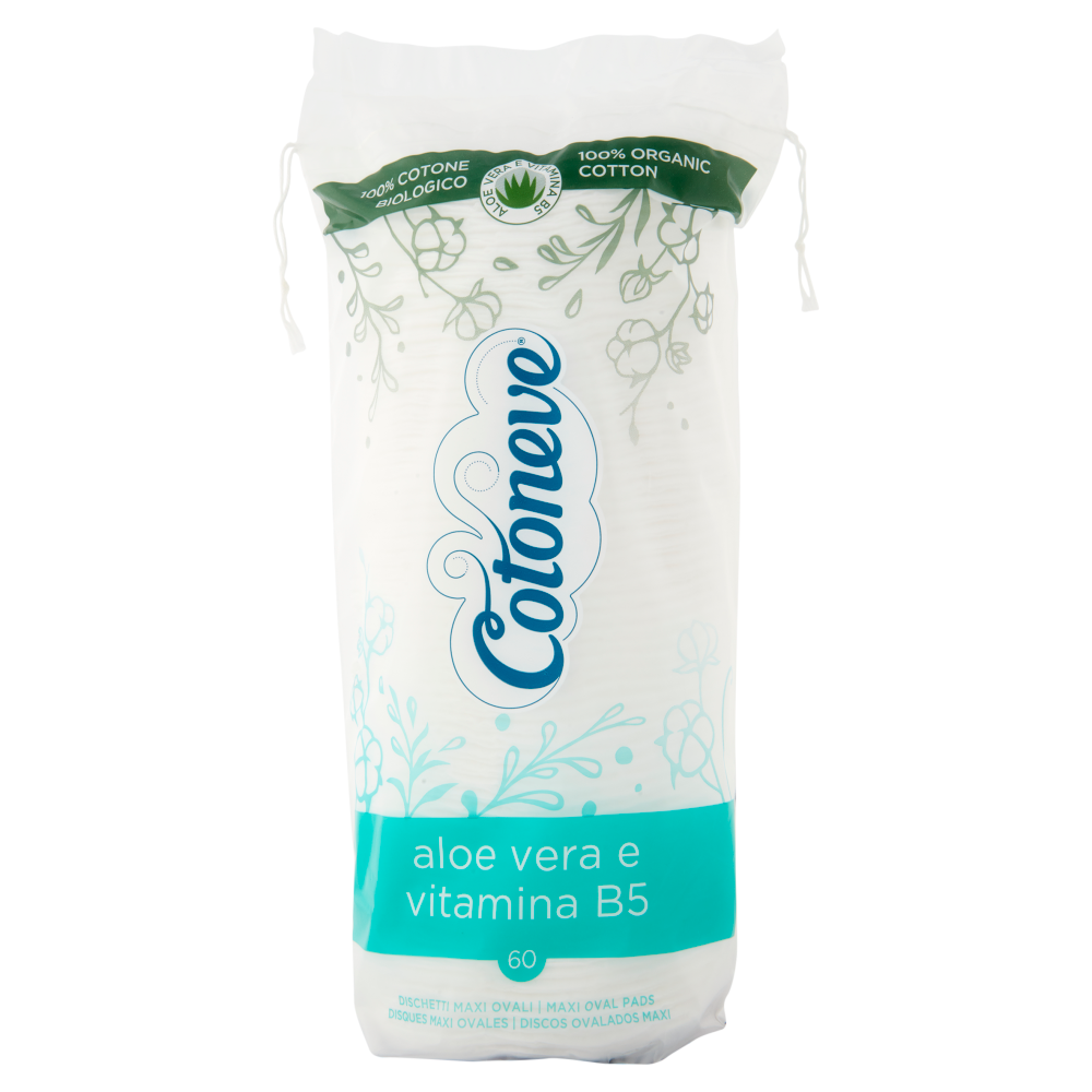 COTONEVE DISCHETTI MAXI OVALI ALOE VERA E VITAMINA B5 100% COTONE BIOLOGICO X60