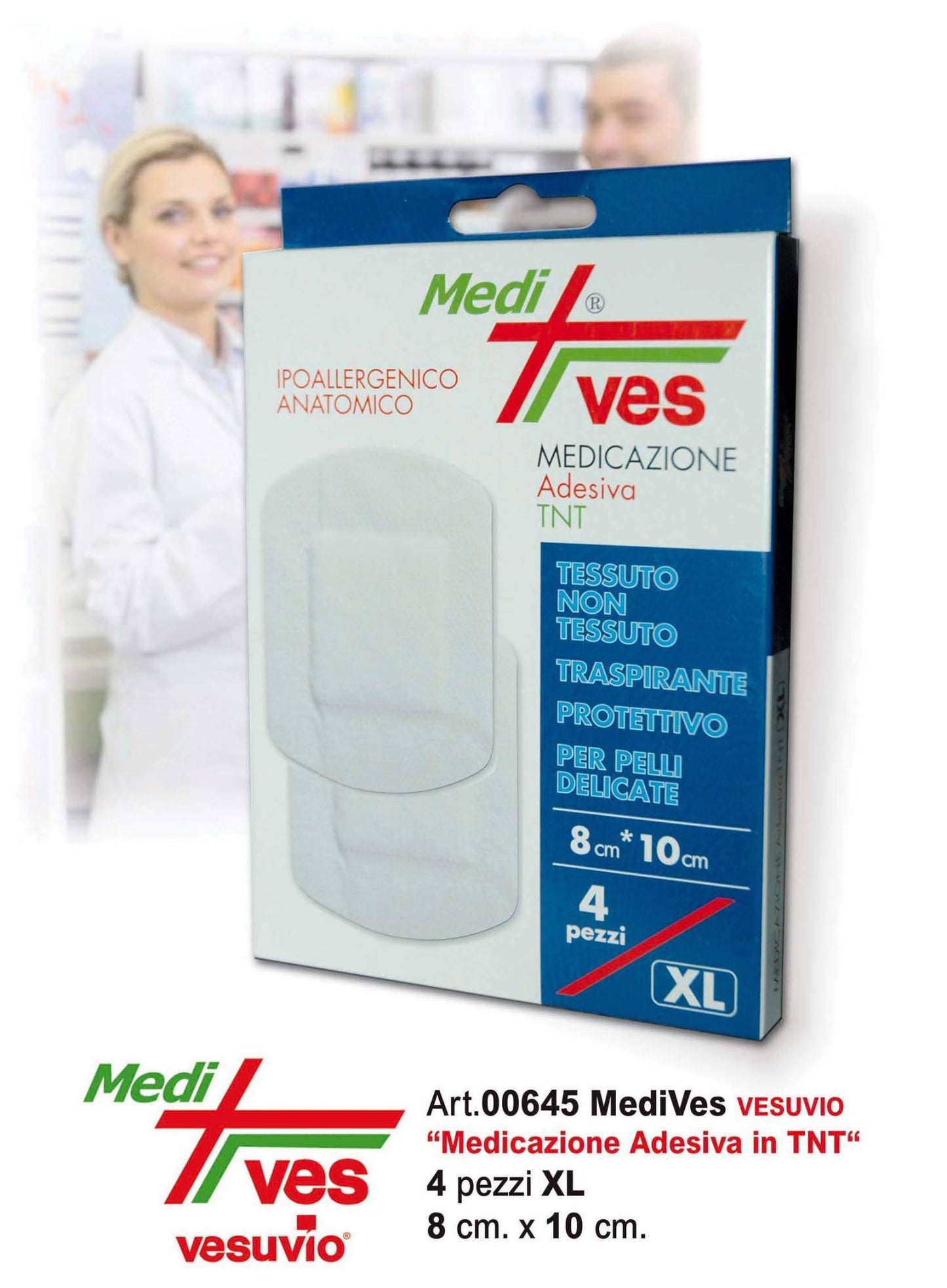 VESUVIO MEDIVES MEDICAZIONE ADESIVA IN TNT CM.8X10 XL 4PZ ART.00645