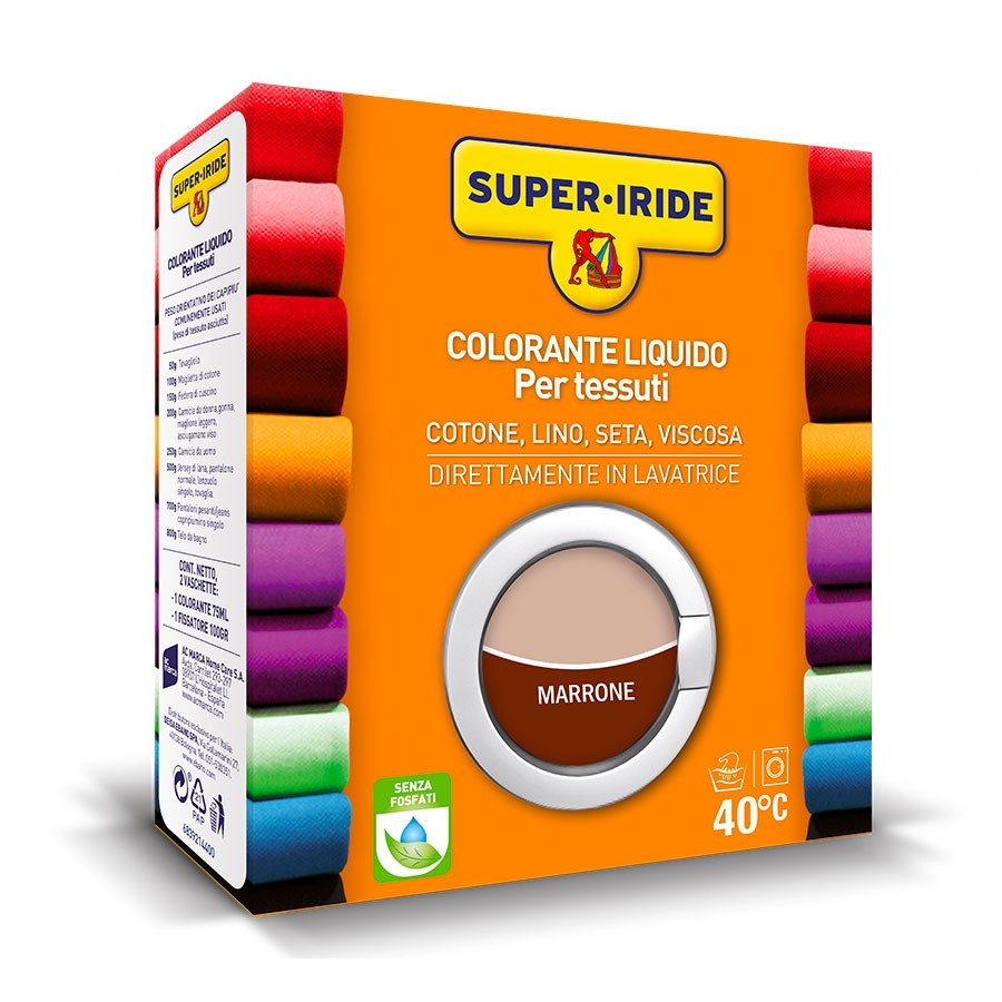 SUPER-IRIDE COLORANTE LIQUIDO PER TESSUTI 75ML+100G FISSATORE MARRONE