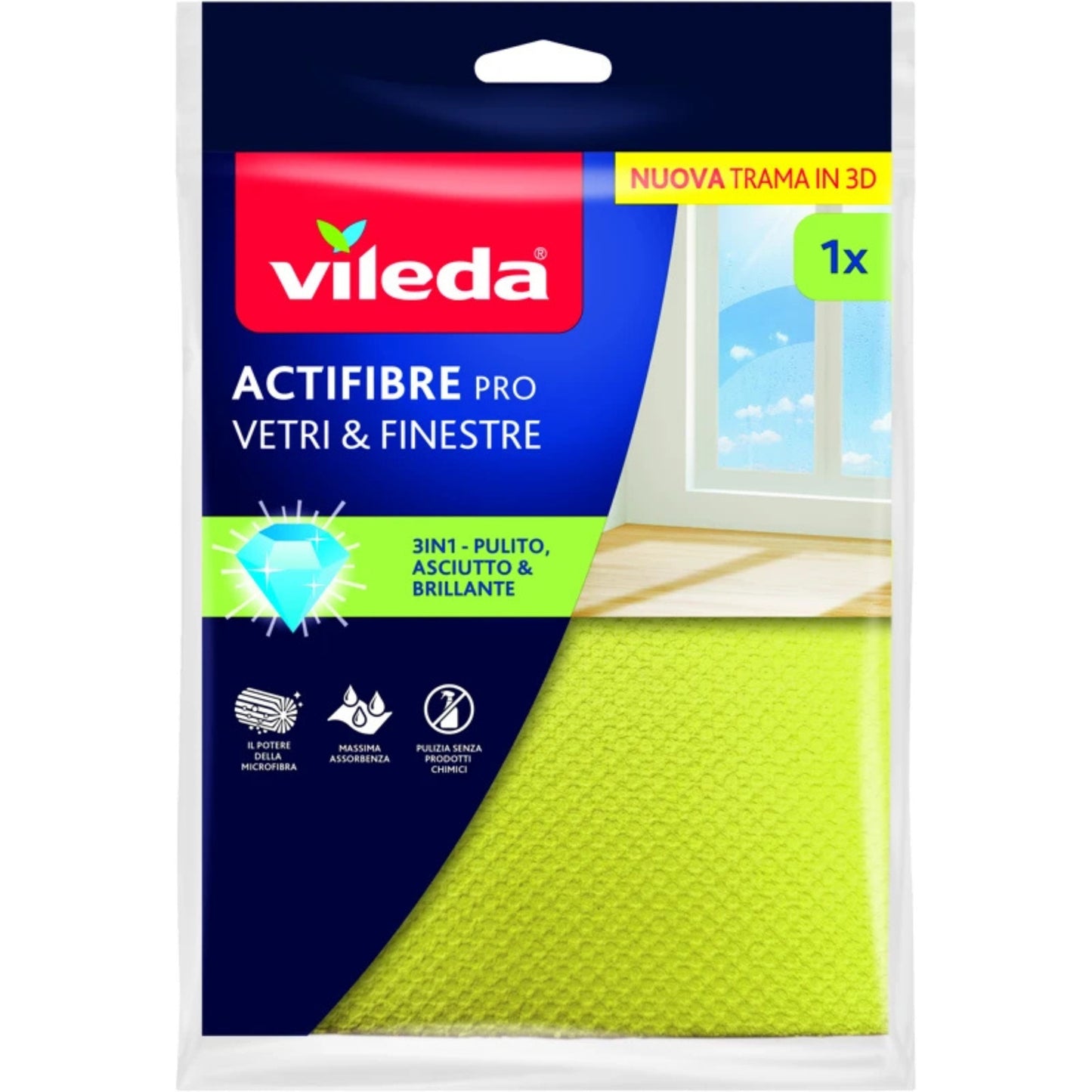 VILEDA ACTIFIBRE PRO VETRI & FINESTRE 3IN1 NUOVA TRAMA IN 3D 1PZ