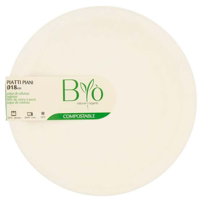 BYO 25 PIATTI PICCOLI TONDI CM.17,5 COMPOSTABILI POLPA DI CELLULOSA