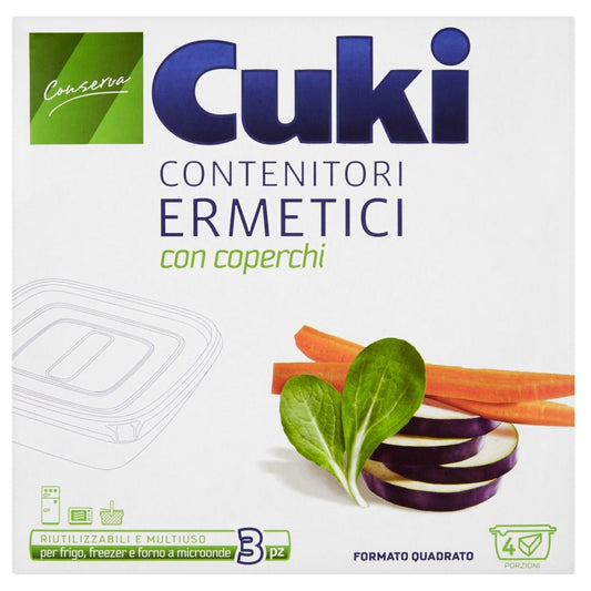 CUKI CONTENITORI ERMETICI QUADRATI CON COPERCHI 4 PORZIONI 3PZ