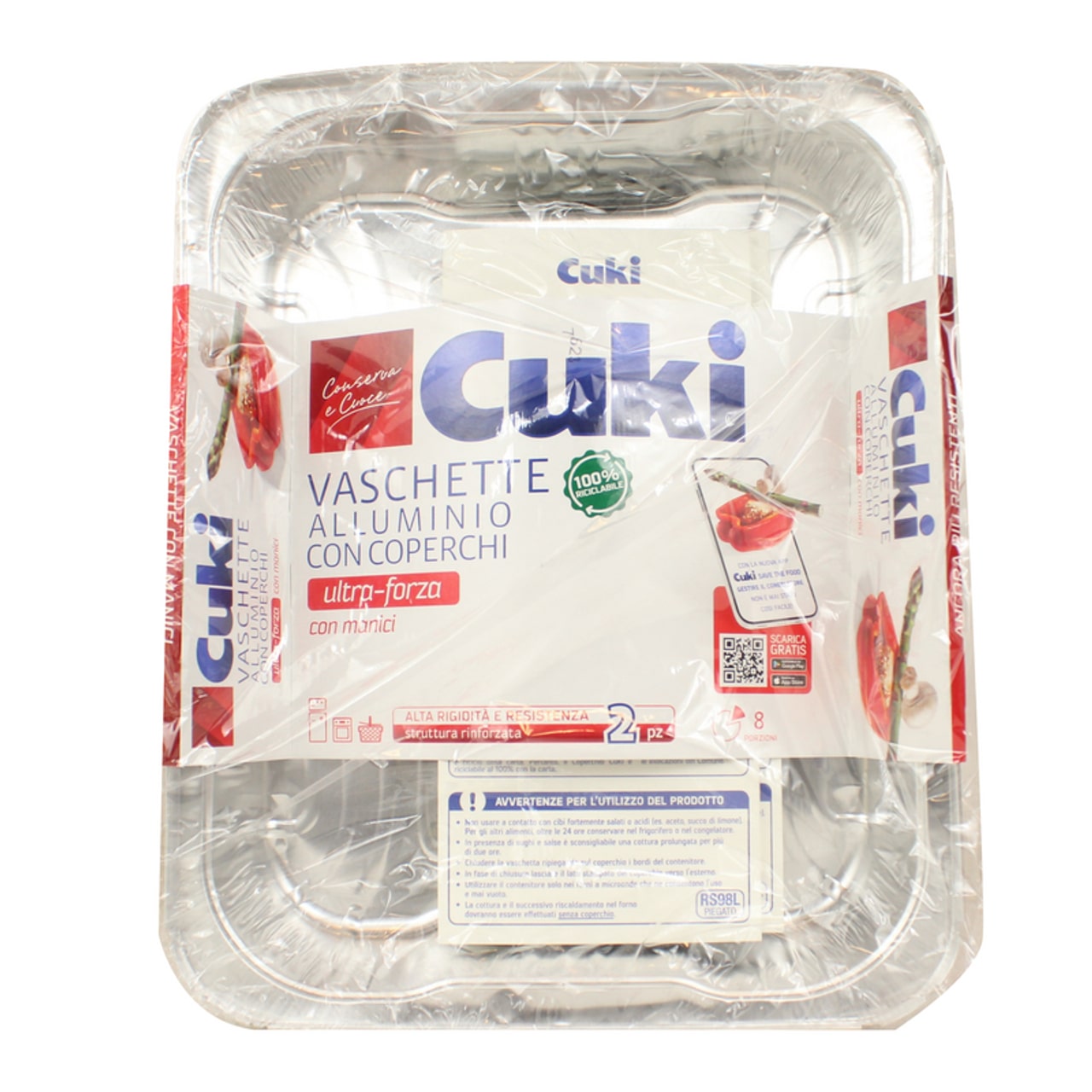 CUKI VASCHETTE ALLUMINIO CON COPERCHI ULTRA-FORZA CON MANICI 6 PORZIONI 2PZ RS90L