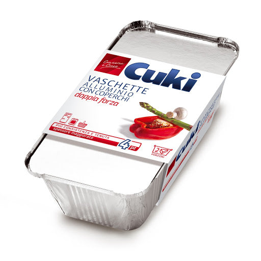 CUKI VASCHETTE ALLUMINIO CON COPERCHI DOPPIA FORZA 2 PORZIONI 4PZ RW62