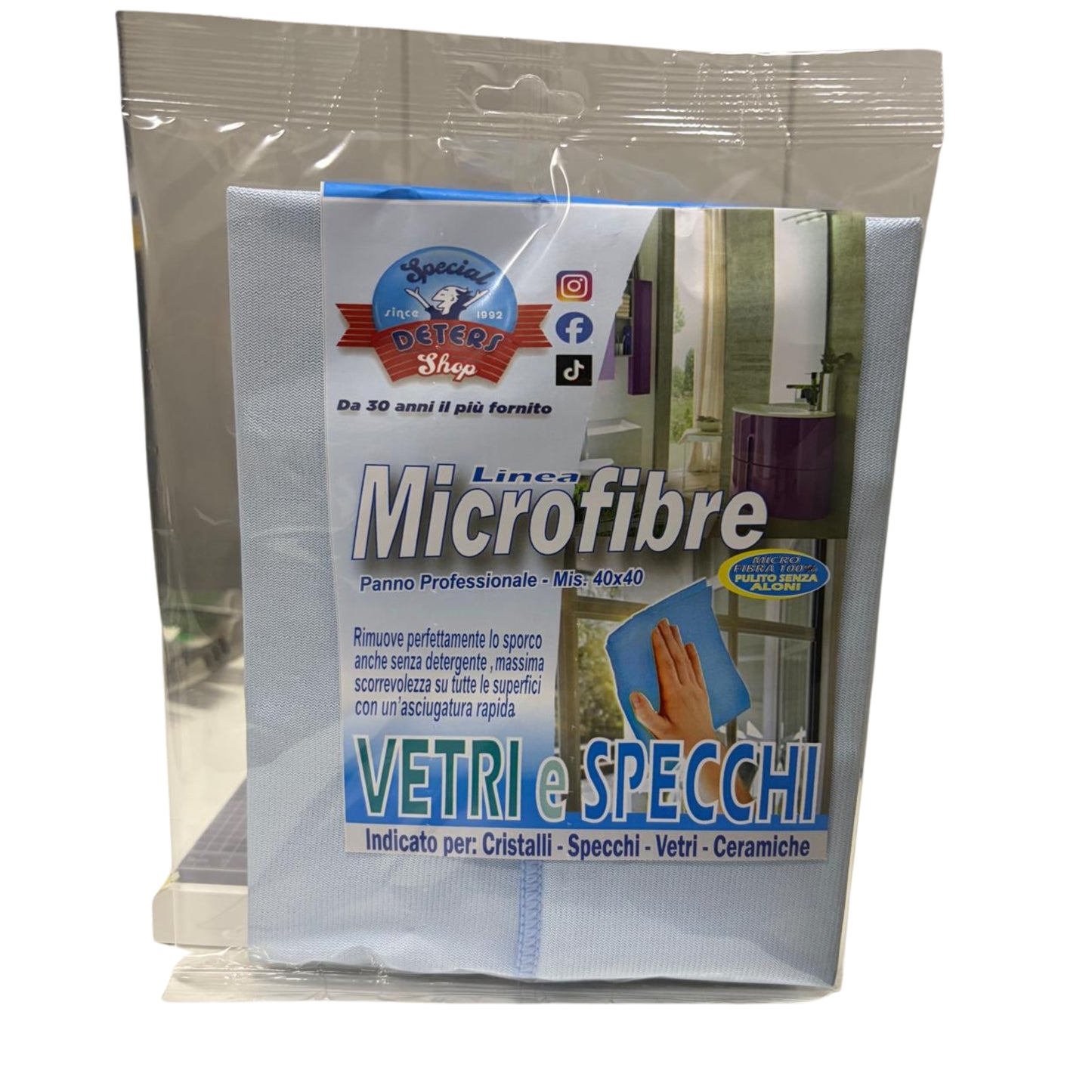 SDS LINEA MICROFIBRE VETRI E SPECCHI PANNO PROFESSIONALE CM.40X40