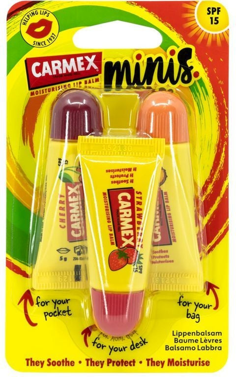CARMEX BALSAMO LABBRA MINIS TUBO SPF15 3PZ CILIEGIA - FRAGOLA - ANANAS