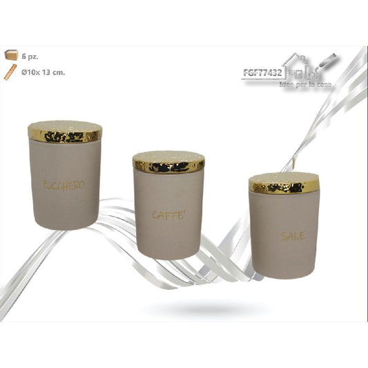 FGF SET 3 BARATTOLI CERAMICA BEIGE/ORO CM.10X13H