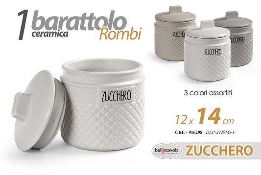 GICOS BARATTOLO CERAMICA ROMBI CM.12X14 ZUCCHERO COLORI ASSORTITI