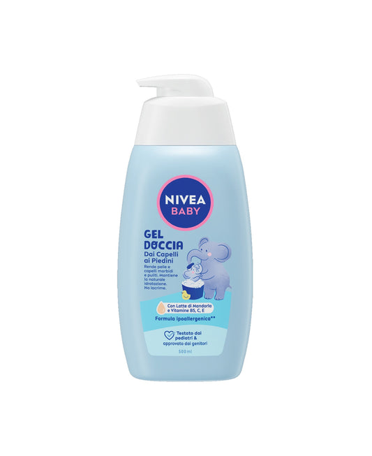 NIVEA BABY GEL DOCCIA DAI CAPELLI AI PIEDINI 500ML CON LATTE DI MANDORLA E VITAMINE B5,C,E