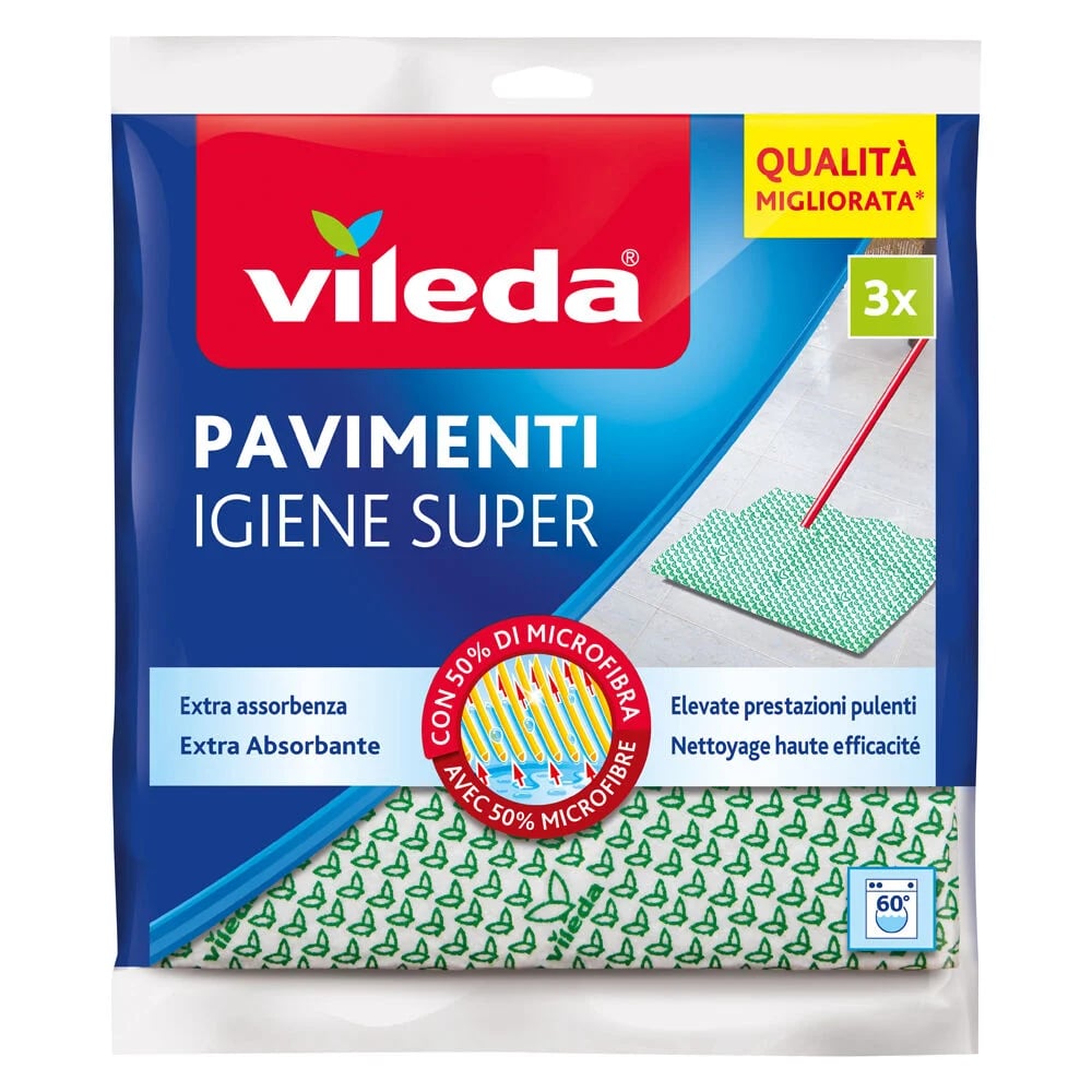 VILEDA PAVIMENTI IGIENE SUPER +30% MICROFIBRA 3PZ