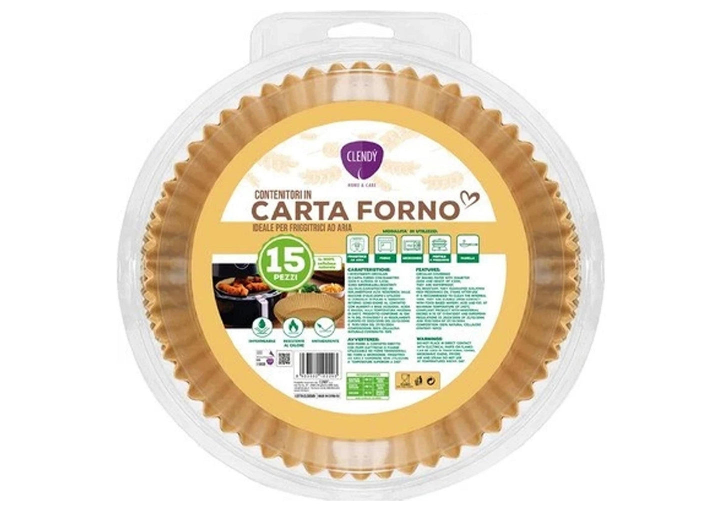CLENDY CONTENITORI IN CARTA FORNO IDEALI PER FRIGGITRICE AD ARIA TONDI CM.22 15PZ
