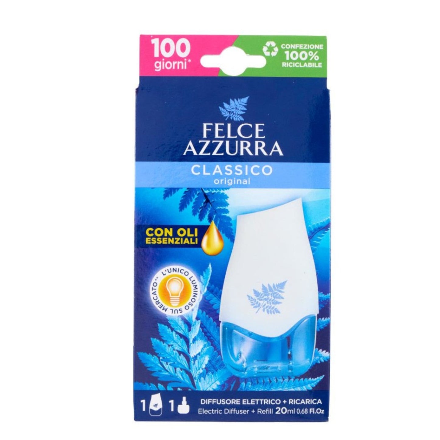 FELCE AZZURRA ARIA DI CASA DIFFUSORE ELETTRICO LUMINOSO CLASSICO ORIGINAL 100 GIORNI