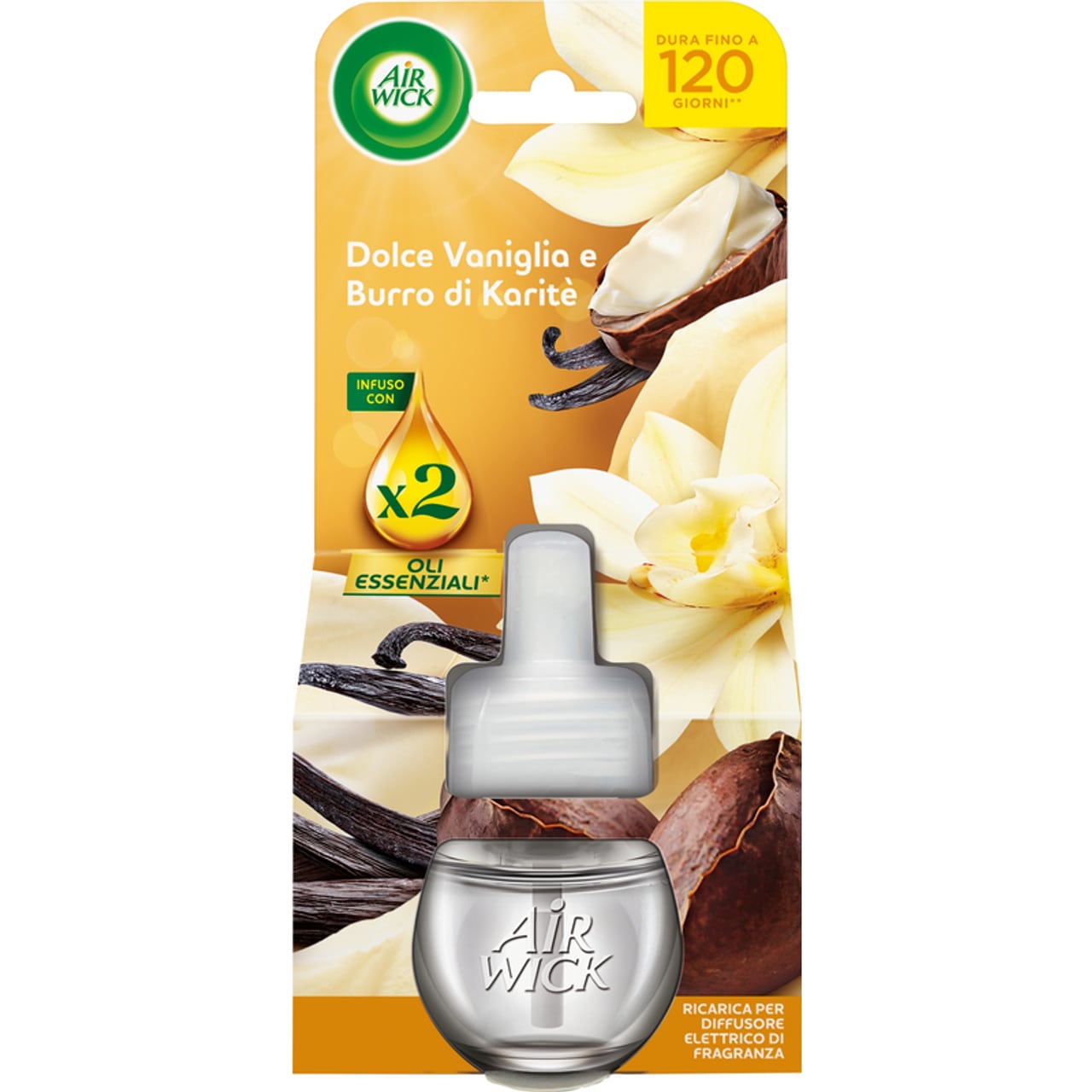 AIR WICK RICARICA ELETTRICO 19ML OLI ESSENZIALI X2 DOLCE VANIGLIA E BURRO DI KARITE'
