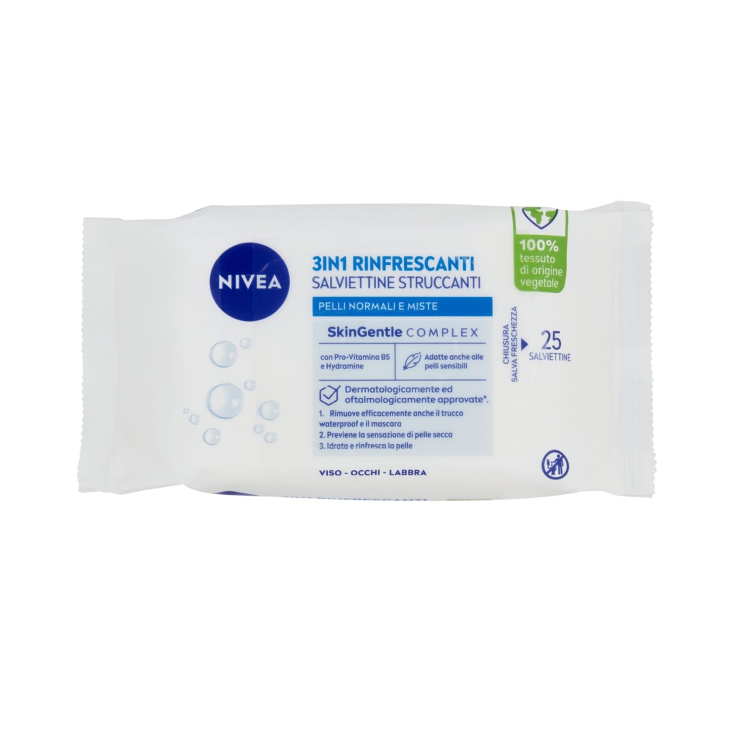 NIVEA SALVIETTINE STRUCCANTI 3IN1 RINFRESCANTI PELLI NORMALI E MISTE 25PZ