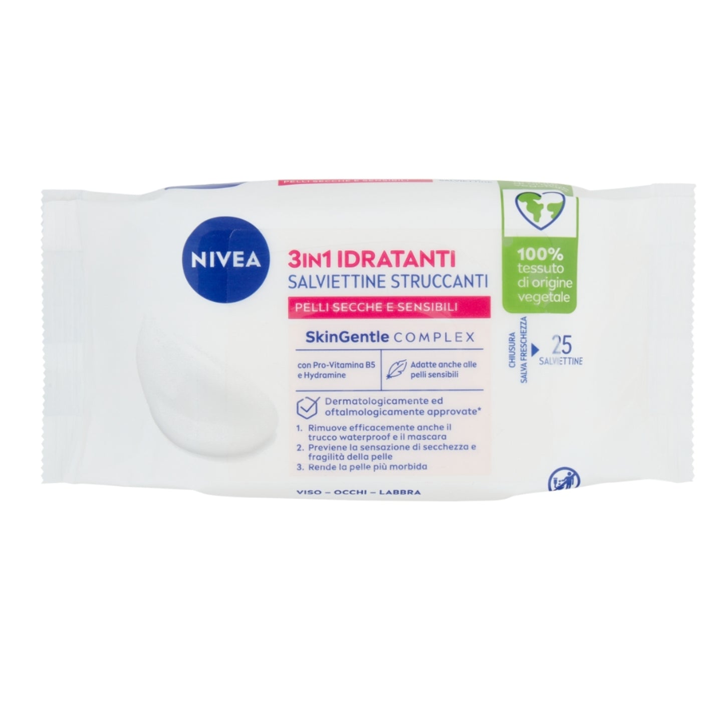 NIVEA SALVIETTINE STRUCCANTI 3IN1 IDRATANTI PELLI SECCHE E SENSIBILI 25PZ
