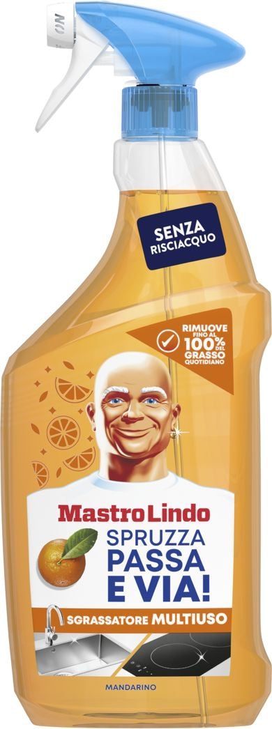 MASTRO LINDO SGRASSATORE MULTIUSO 800ML MANDARINO SPRUZZA PASSA E VIA! SENZA RISCIACQUO