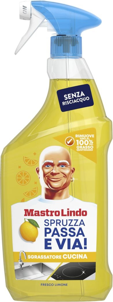 MASTRO LINDO SGRASSATORE CUCINA 800ML FRESCO LIMONE SPRUZZA PASSA E VIA! SENZA RISCIACQUO