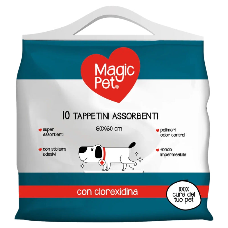 MAGIC PET TAPPETINI ASSORBENTI CM.60X60 10PZ CON CLOREXIDINA