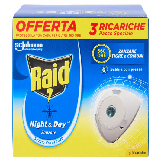 RAID NIGHT & DAY ZANZARE RICARICHE 3PZ SENZA FRAGRANZA
