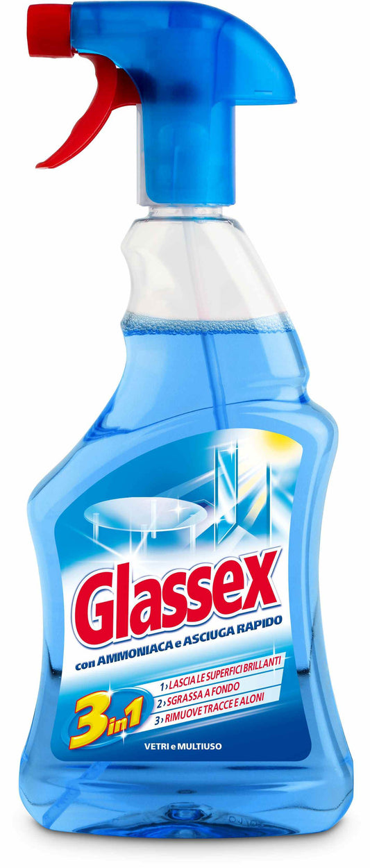 GLASSEX VETRI E MULTIUSO 3IN1 SPRAY 500ML CON AMMONIACA E ASCIUGA RAPIDO