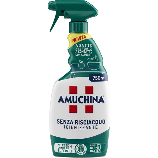 AMUCHINA SENZA RISCIACQUO IGIENIZZANTE SPRAY 750ML ADATTO A SUPERFICI A CONTATTO CON ALIMENTI