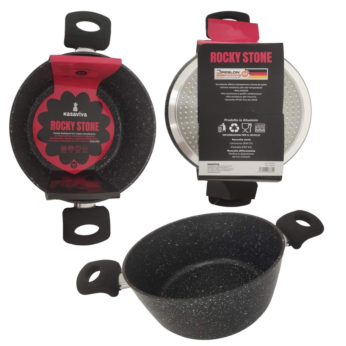 KASAVIVA ROCKY STONE INDUZIONE CASSERUOLA 2 MANICI CM.20