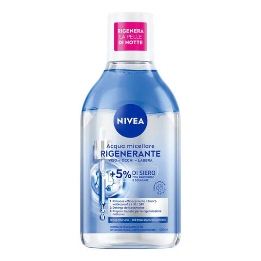 NIVEA ACQUA MICELLARE 400ML RIGENERANTE VISO OCCHI LABBRA +5% DI SIERO CON PANTENOLO E SQUALANE