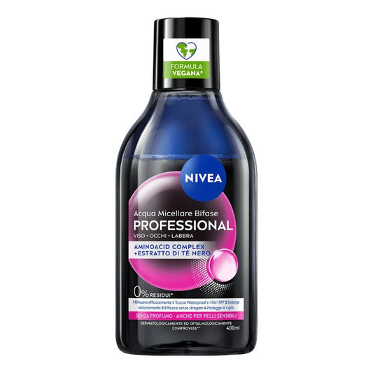 NIVEA ACQUA MICELLARE 400ML BIFASE PROFESSIONAL VISO OCCHI LABBRA AMINOACID COMPLEX + ESTRATTO DI TE' NERO
