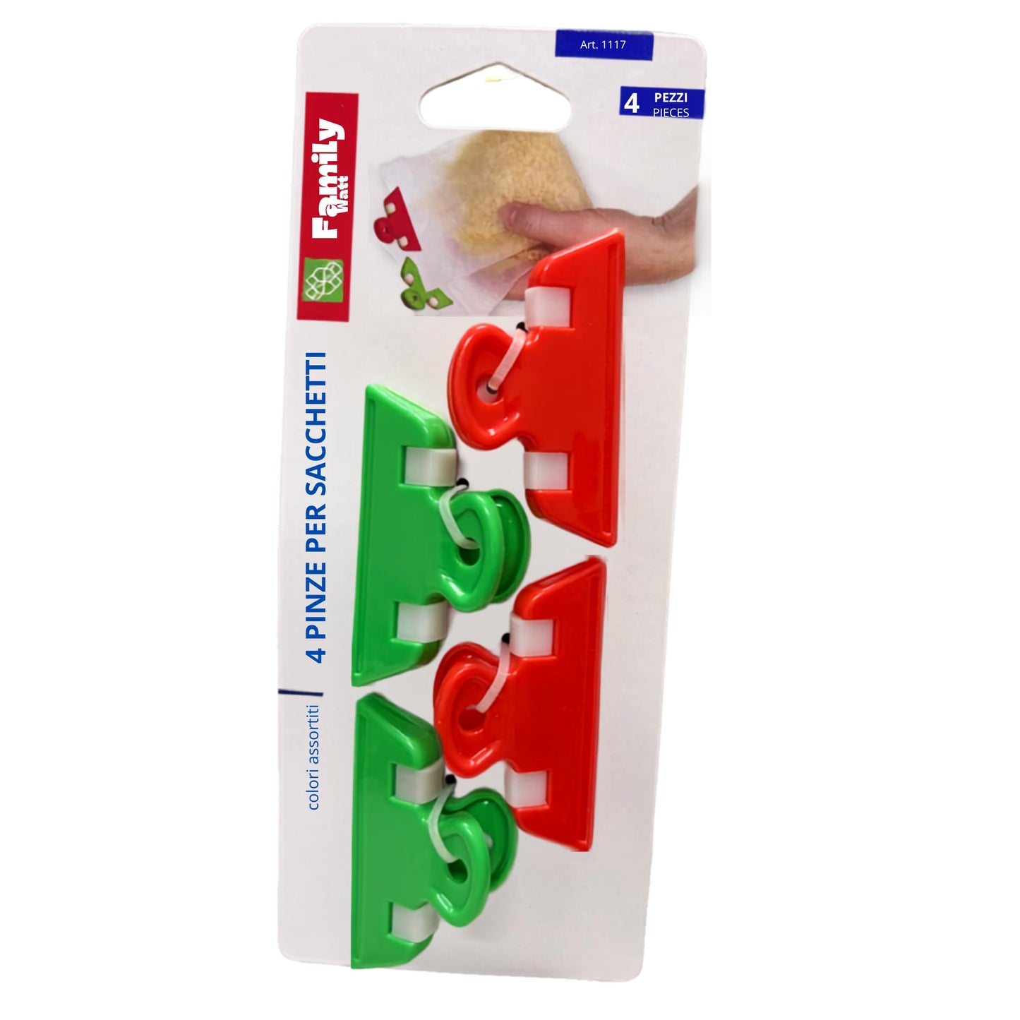PAOLUCCI FAMILY 4 PINZE PER SACCHETTI COLORI ASSORTITI ART.1117
