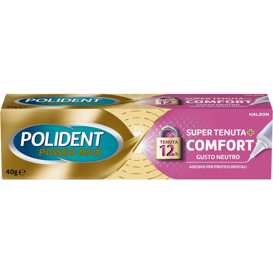 POLIDENT ADESIVO PROTESI DENTALE 40G POWER MAX SUPER TENUTA + COMFORT GUSTO NEUTRO