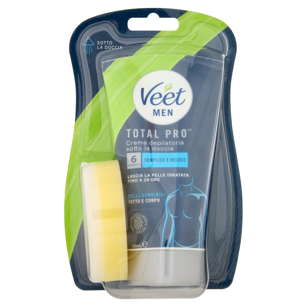 VEET MEN TOTAL PRO CREMA DEPILATORIA SOTTO LA DOCCIA 150ML PETTO E CORPO PELLI SENSIBILI