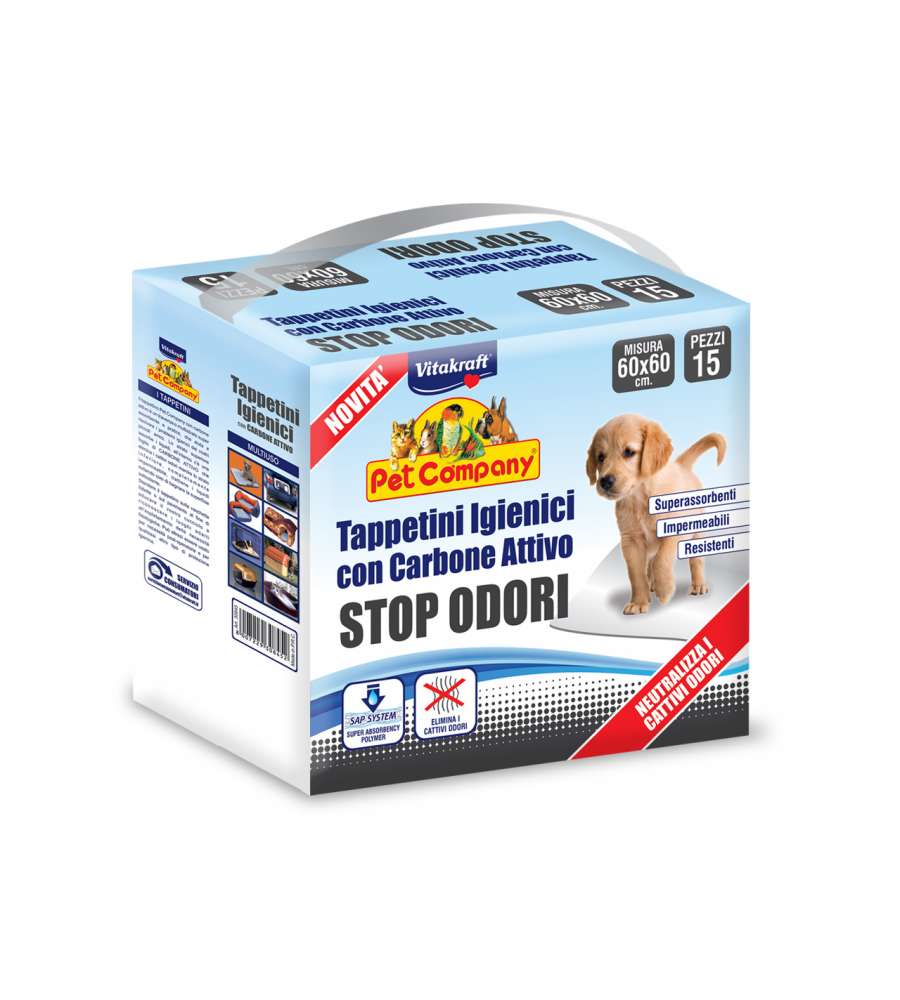 VITAKRAFT TAPPETINI IGIENICI CON CARBONE ATTIVO 60X60 STOP ODORI X15