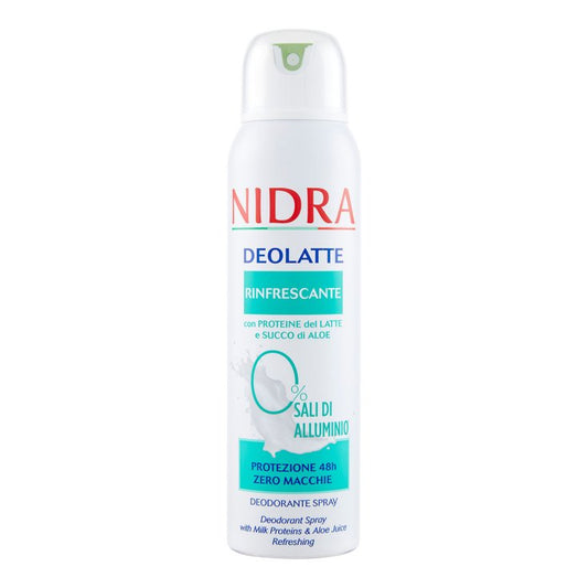 NIDRA DEOLATTE SPRAY 150ML RINFRESCANTE CON PROTEINE DEL LATTE E SUCCO DI ALOE PROTEZIONE 48H ZERO MACCHIE
