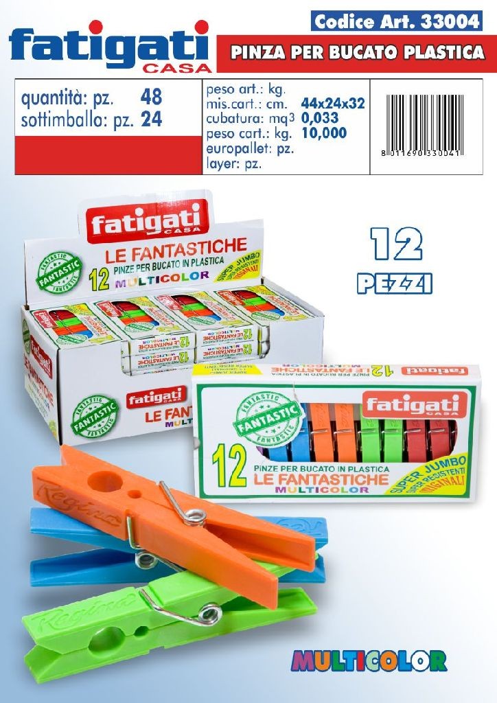 FATIGATI PINZE BUCATO LE FANTASTICHE MULTICOLOR 12PZ SUPER JUMBO