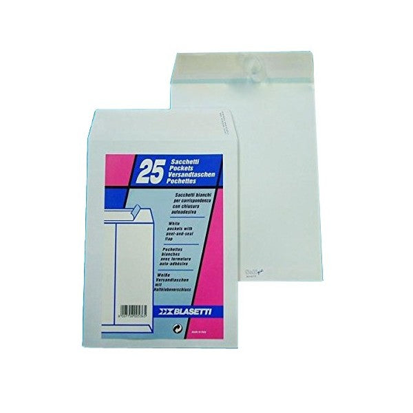BLASETTI 25 BUSTE A SACCO BIANCHE CON STRIP 190X260MM