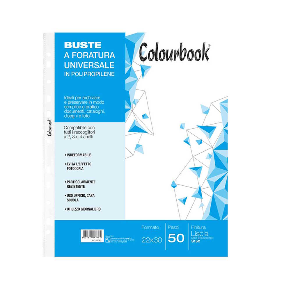 COLOURBOOK 50 BUSTE FORATURA UNIVERSALE 22X30 LISCIA S150