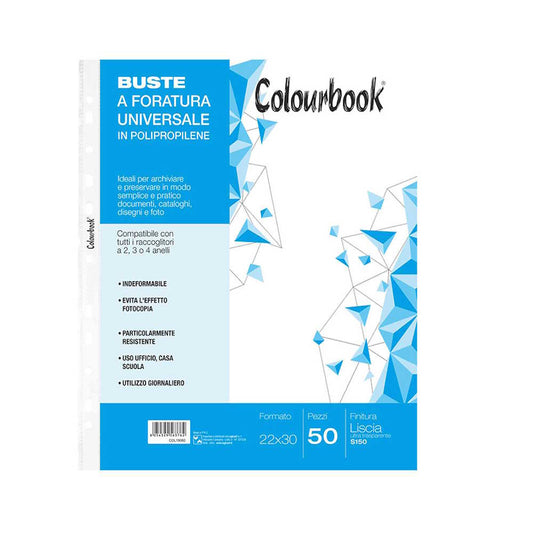 COLOURBOOK 50 BUSTE FORATURA UNIVERSALE 22X30 LISCIA S150