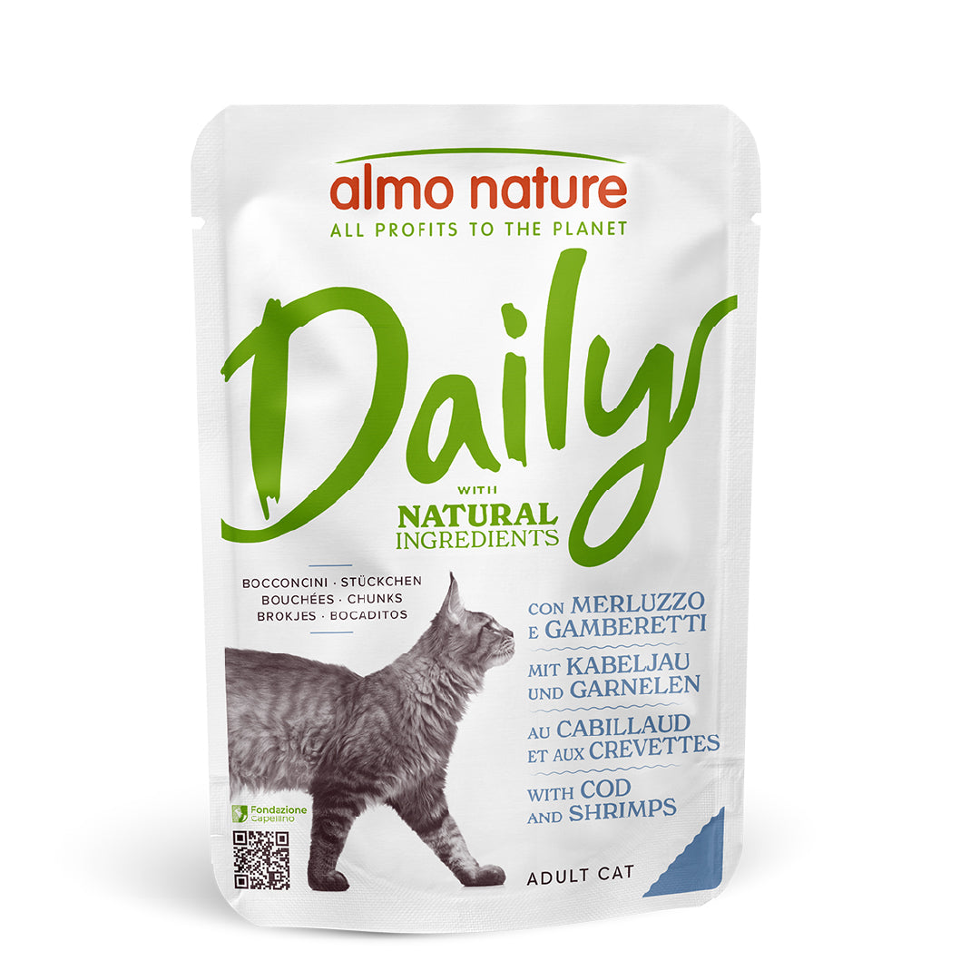 ALMO NATURE DAILY GATTO BOCCONCINI 70G ADULT MERLUZZO E GAMBERETTI