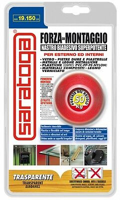 SARATOGA FORZA DI MONTAGGIO NASTRO BIADESIVO SUPERPOTENTE TRASPARENTE MM19X150CM