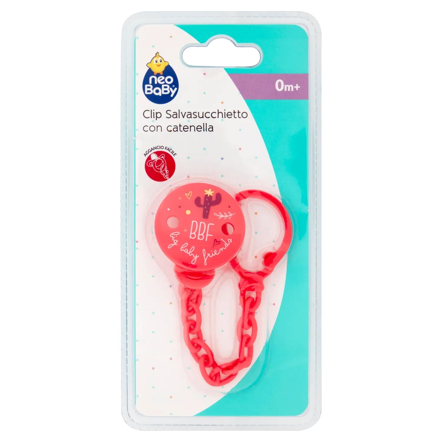 NEOBABY CLIP SALVASUCCHIETTO CON CATENELLA 0M+ DINO ROSA