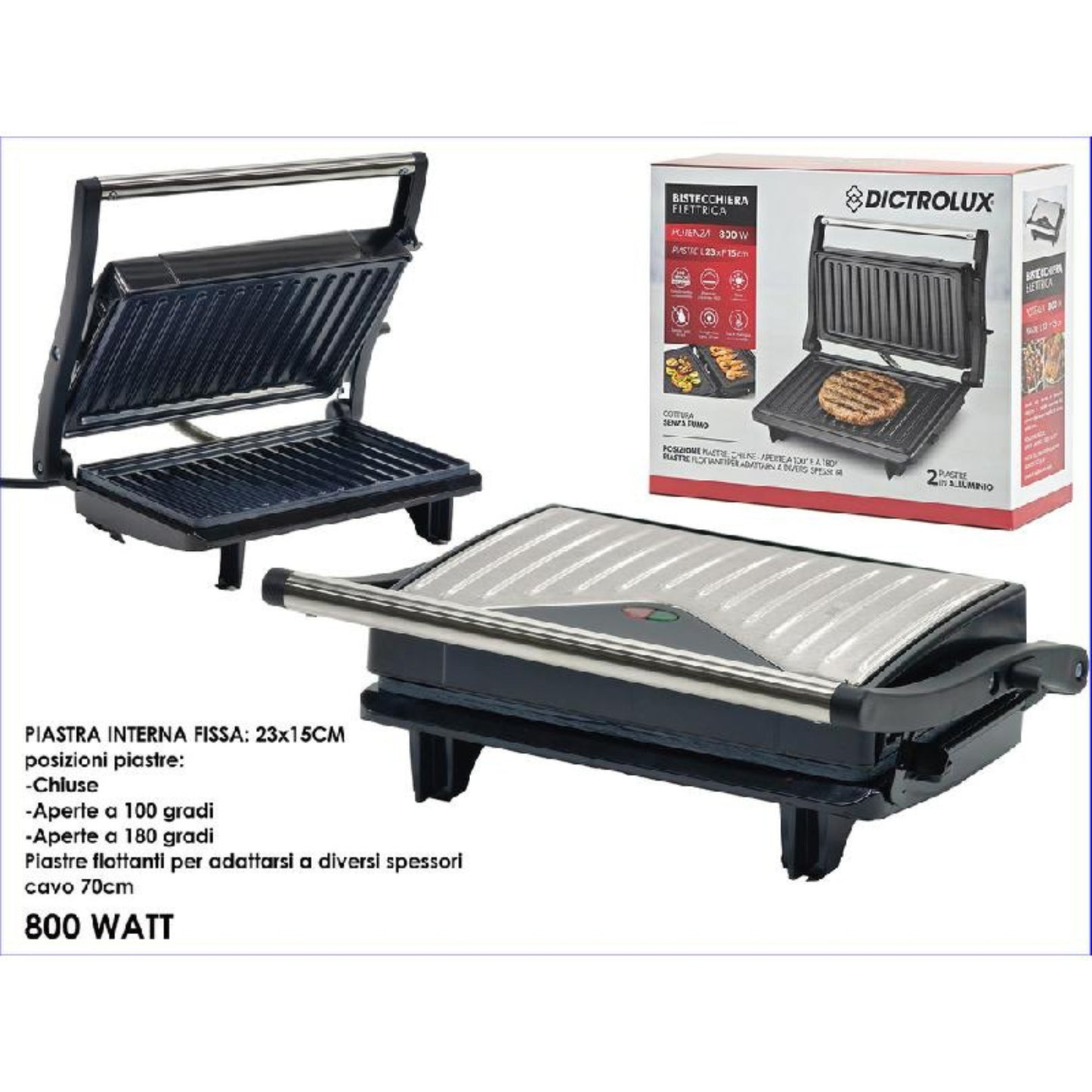 DICTROLUX BISTECCHIERA ELETTRICA 800W 2 PIASTRE IN ALLUMINIO