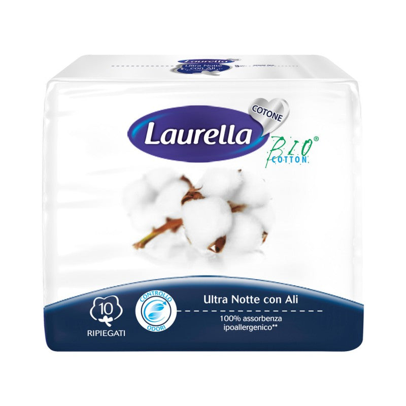 LAURELLA BIO COTONE X10 ULTRA NOTTE CON ALI RIPIEGATI