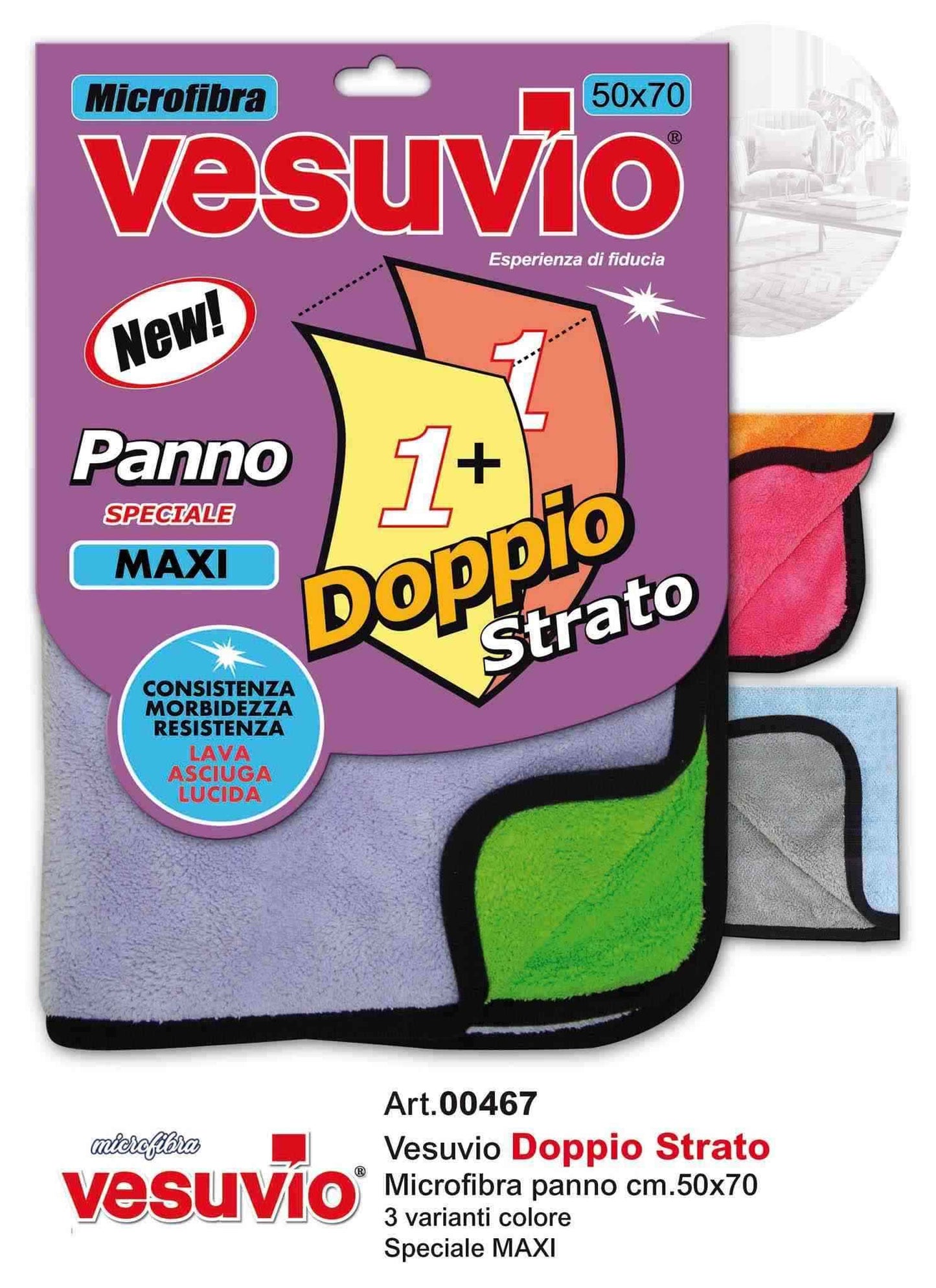 VESUVIO MICROFIBRA DOPPIO STRATO PANNO SPECIALE MAXI CM.50X70 ART.00467 COLORI ASSORTITI