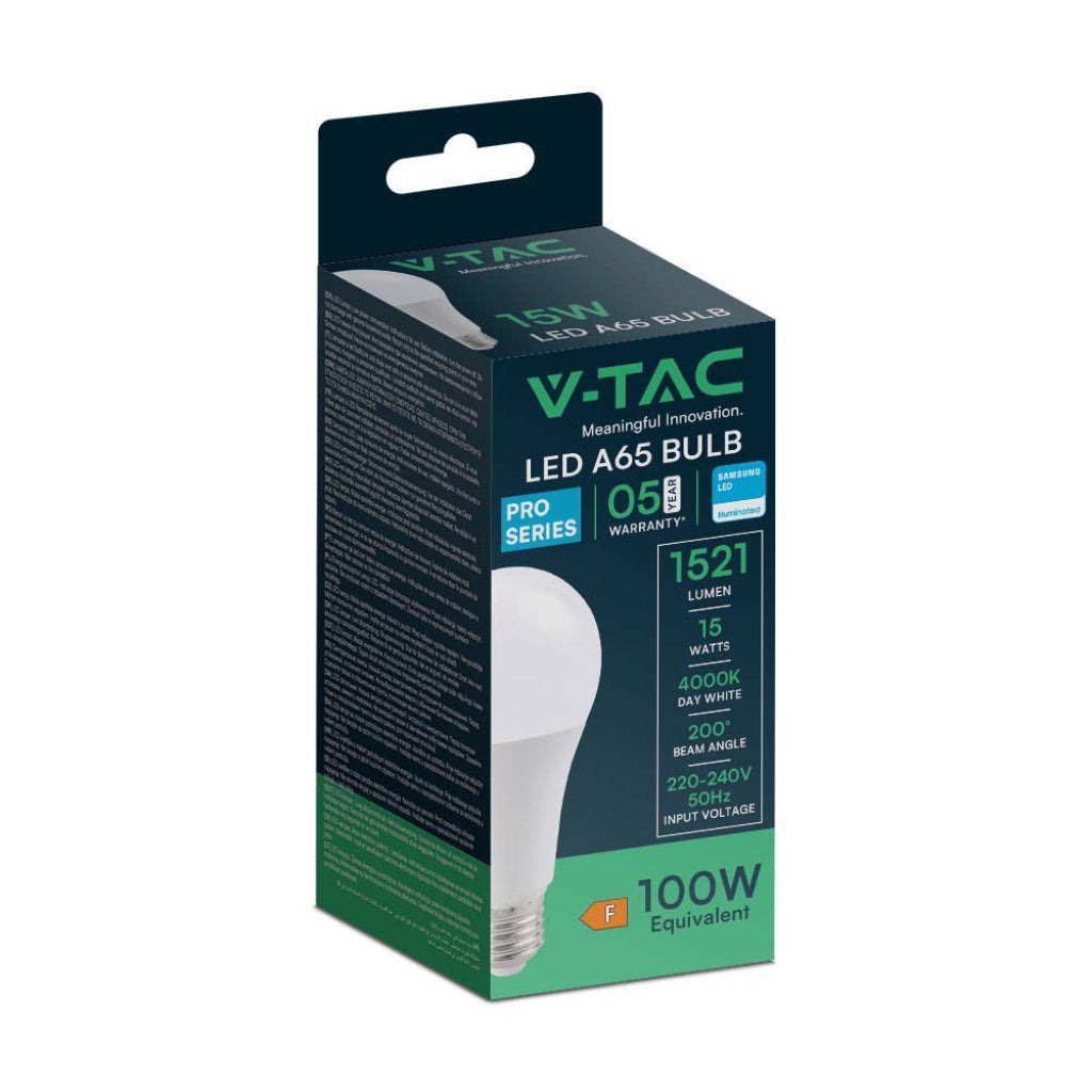 V-TAC LED A65 BULB E27 15W=90W 4000K