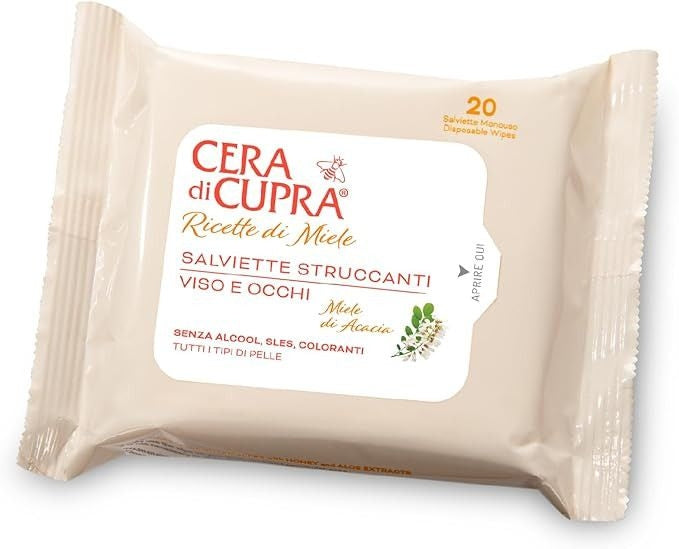 CERA DI CUPRA SALVIETTINE STRUCCANTI VISO E OCCHI 20PZ MIELE DI ACACIA