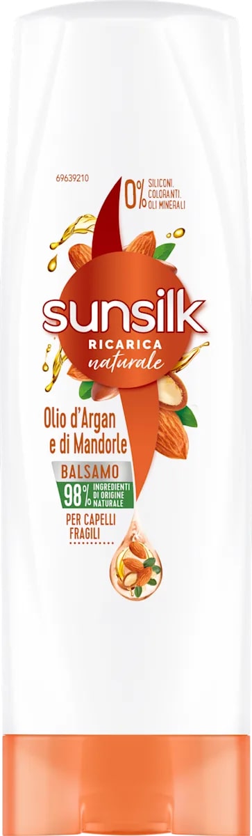 SUNSILK BALSAMO 200ML RICARICA NATURALE OLIO D'ARGAN E DI MANDORLE CAPELLI FRAGILI