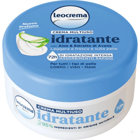 LEOCREMA CREMA MULTIUSO IDRATANTE 72H VASO 200ML ALOE & ESTRATTO DI AVENA CORPO-VISO-MANI